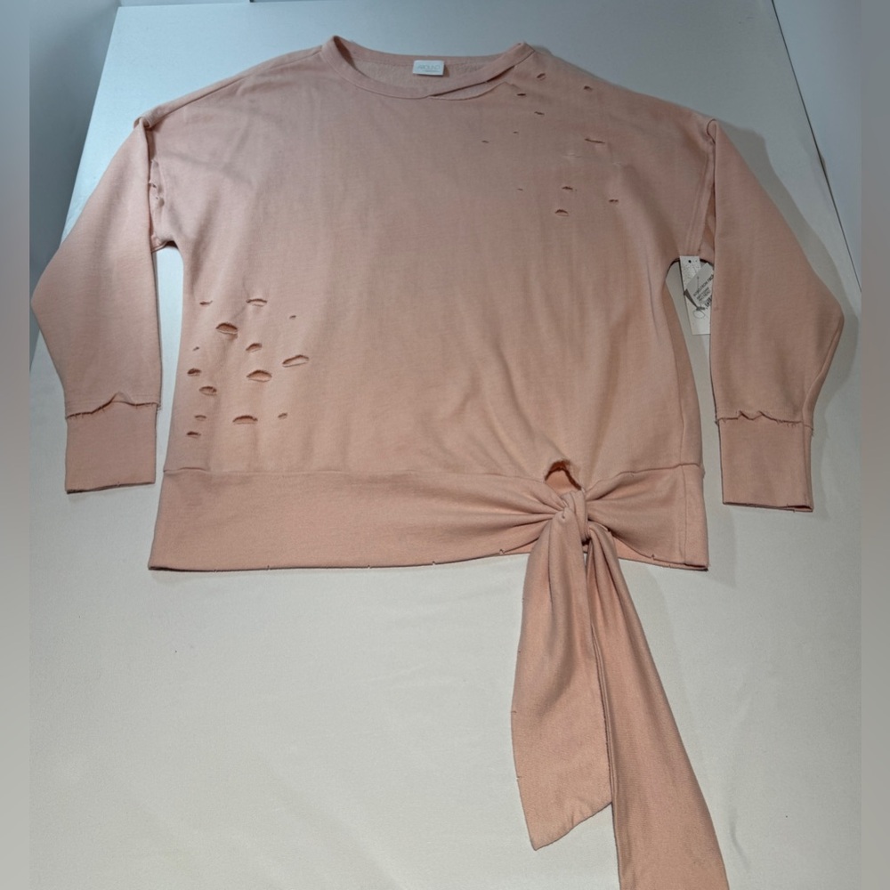 Abound Women's Pink Oversized Distressed Tie-Front Sweatshirt Size Small NWT - Picture 6 of 9